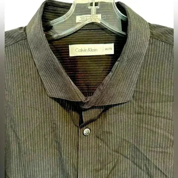 CALVIN KLIEN BLACK COTTON BUTTON DOWN WITH WHITE PIN STIPES SIZE XXL/TTG - Picture 2 of 8